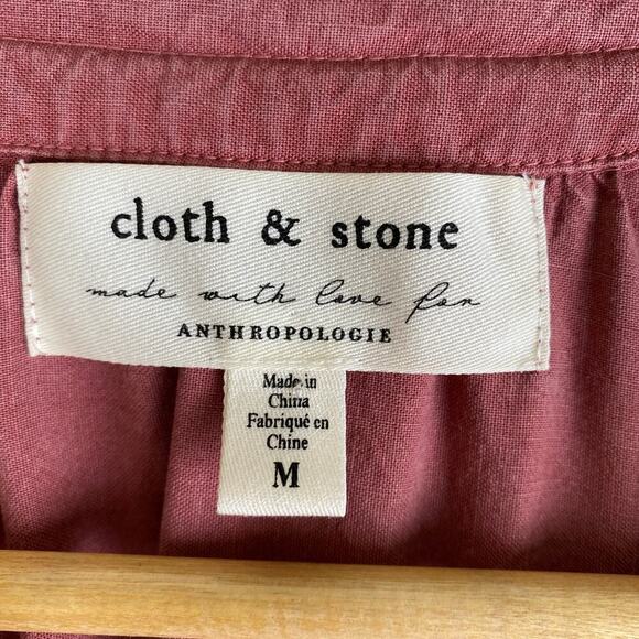 Cloth & Stone Becky Blouse Size M Wine Red Tencel Long Sleeve Boho Anthopologie - Picture 9 of 12